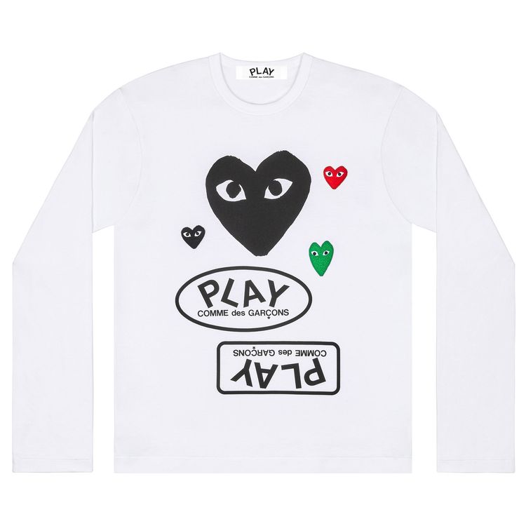 Comme des Garcons PLAY Multi Logo Long Sleeve T Shirt White
