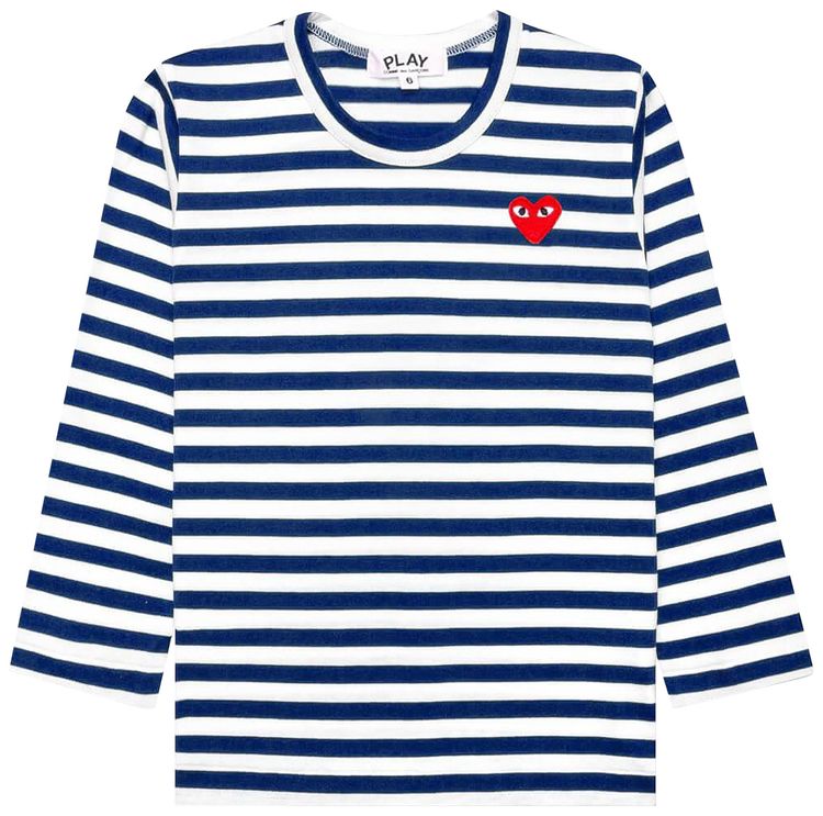 Comme des Garcons PLAY Striped Long Sleeve T Shirt WhiteBlue