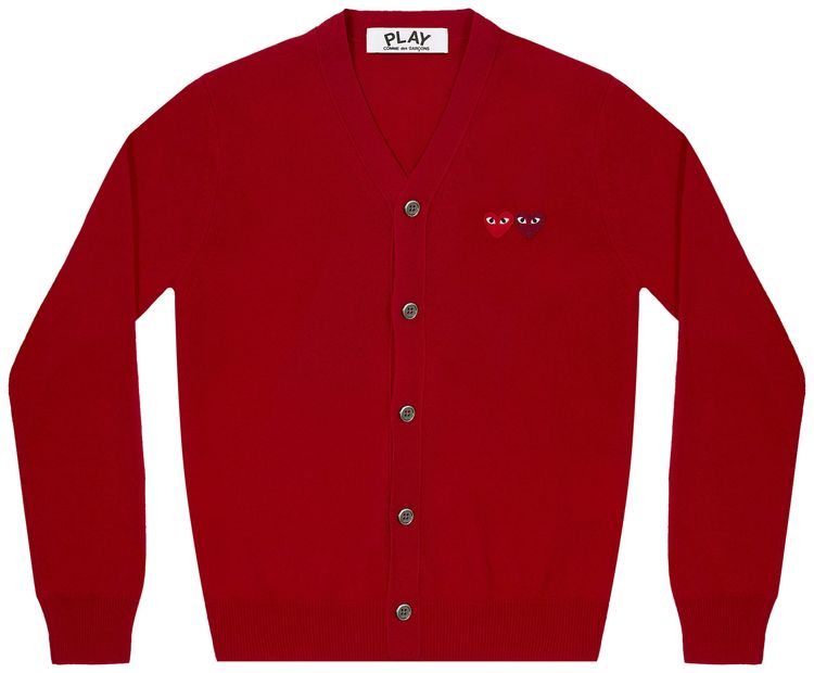 Comme des Garcons PLAY Double Heart Cardigan Red