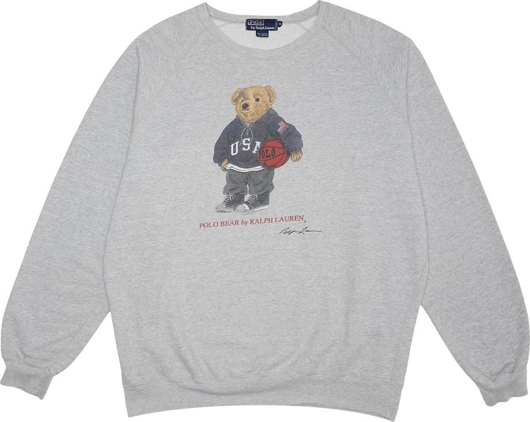 Pre-Owned Polo by Ralph Lauren Vintage Circa 1990's Bear Crewneck Sweater 'Grey'