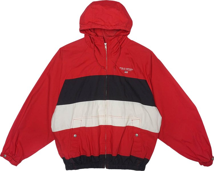 Pre-Owned Polo by Ralph Lauren Vintage Circa 1990's Sport Tri Color Hooded Jacket 'Green/Red/White'