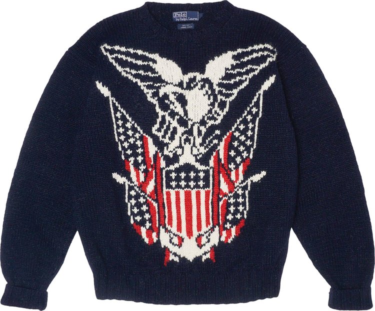 Pre-Owned Polo by Ralph Lauren Vintage Circa 1990's Eagle Knit Sweater 'Navy'