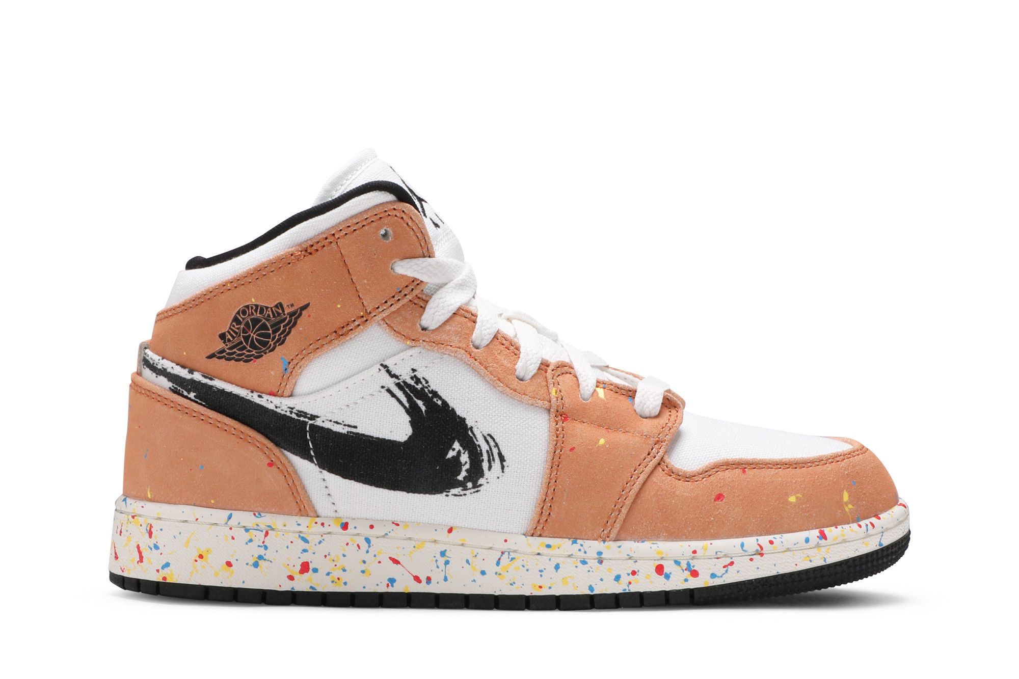 Size 3.5 Air Jordan 1 Mid SE GS Brushstroke Paint Splatter