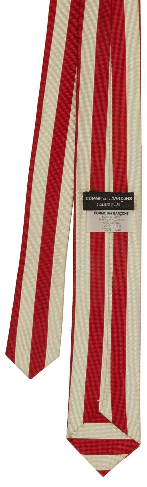 Vintage Comme des Garons Homme Plus 1990s Striped Skinny Tie RedIvory