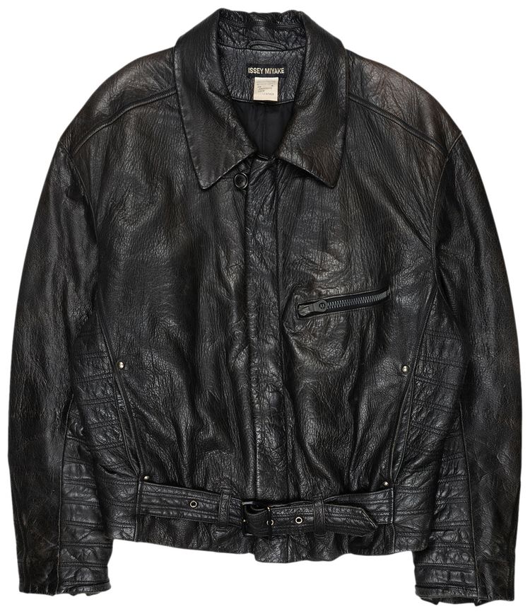 Vintage Issey Miyake Deer Leather Biker Jacket Black