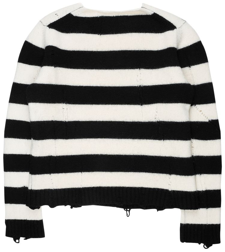 Pre Owned Junya Watanabe Vintage Distressed Striped Sweater BlackWhite