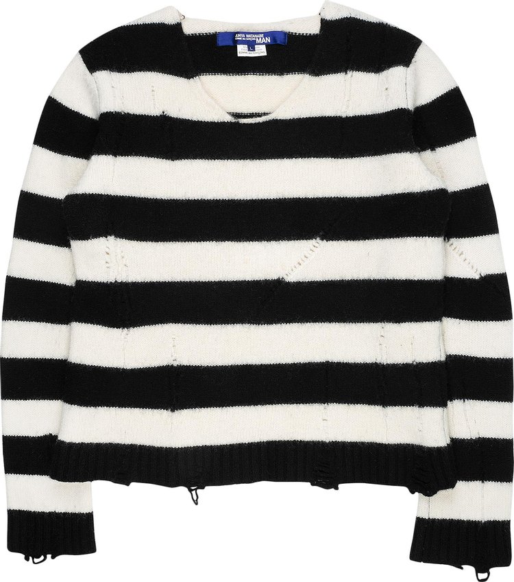 Buy Pre-Owned Junya Watanabe Vintage Distressed Striped Sweater  'Black/White' - 0602 1SS090106VDSS BLAC