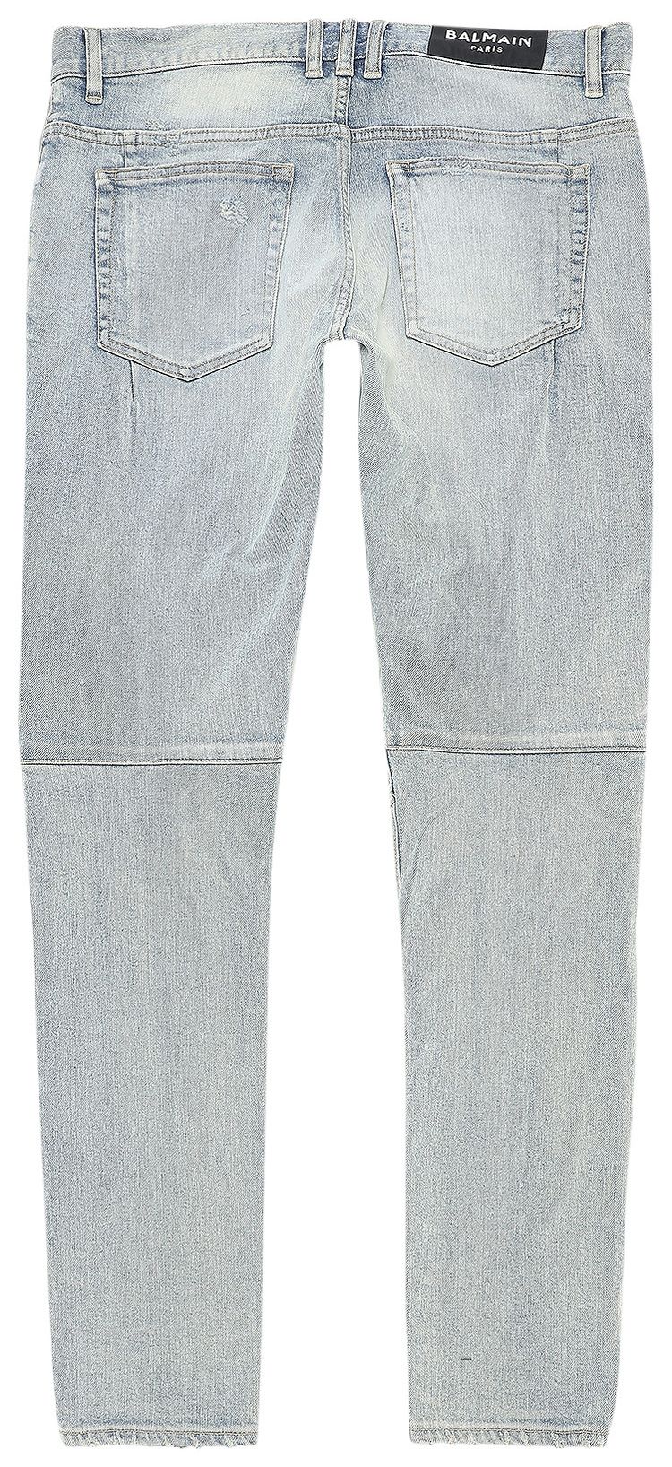 Balmain Ribbed Patches Slim Jeans Distressed Bleu Jean Clair