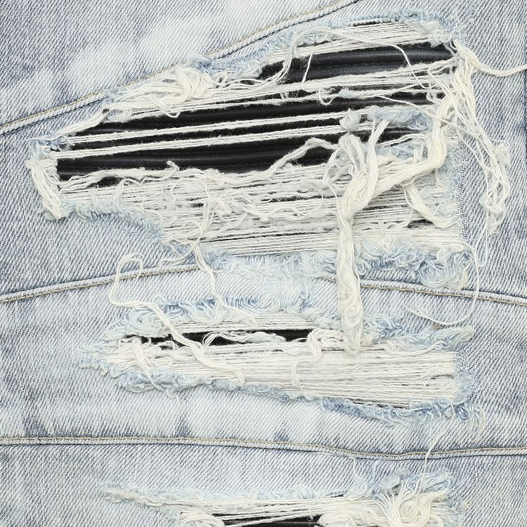 Balmain Ribbed Patches Slim Jeans Distressed Bleu Jean Clair