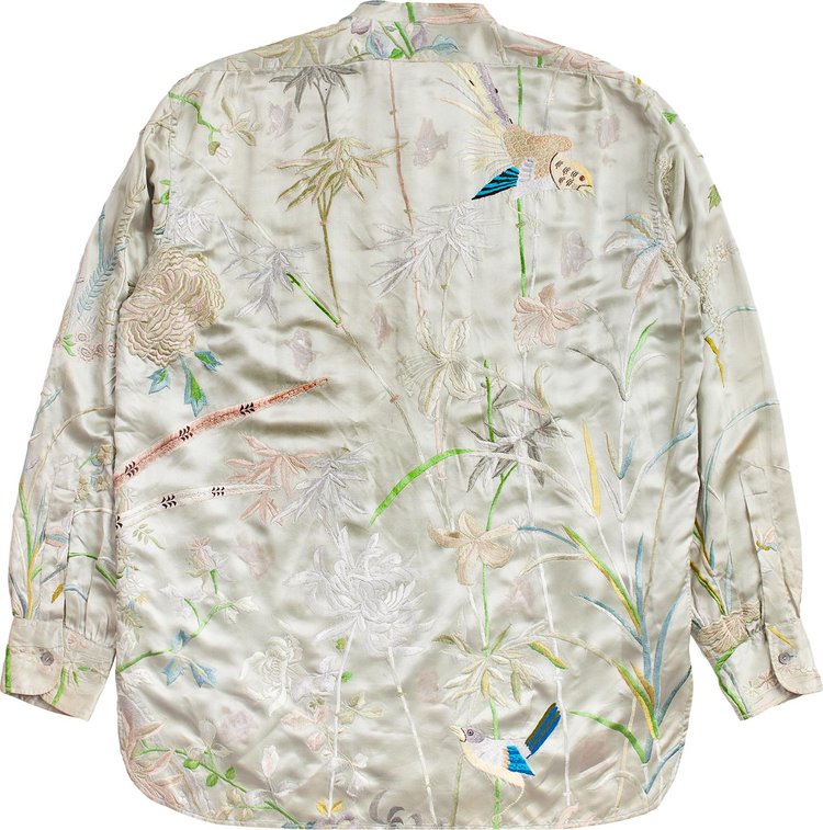 Vintage Gucci Silk Floral Chinoiserie Shirt Cream