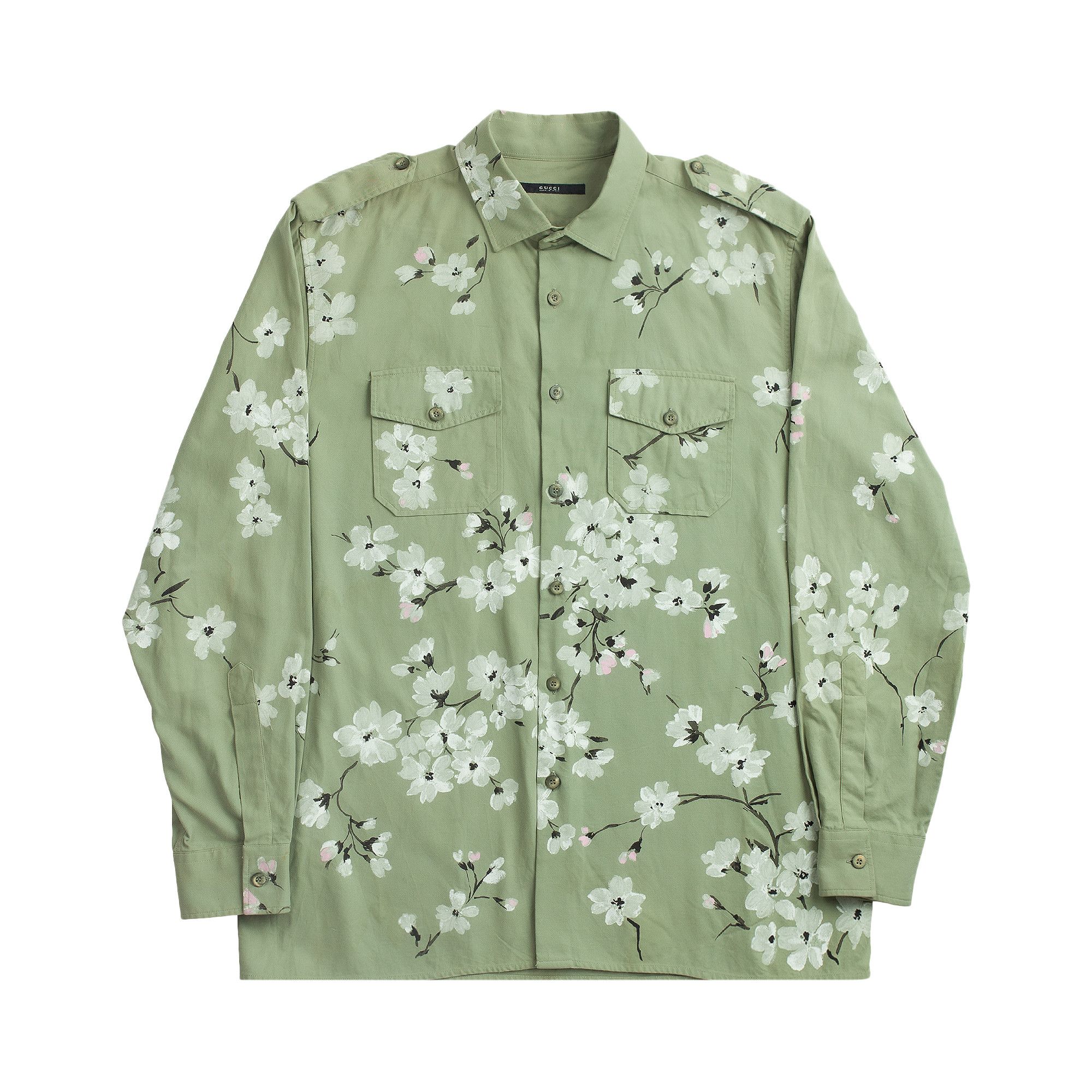 Buy Vintage Gucci Hand Painted Floral Camp Shirt 'Green' - 0047