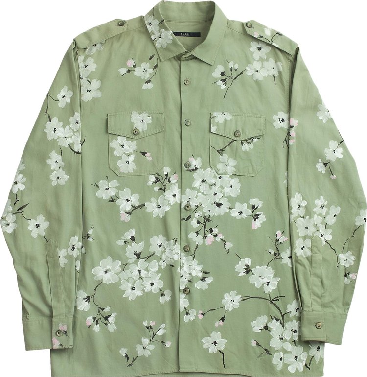 Vintage Gucci Hand Painted Floral Camp Shirt 'Green'