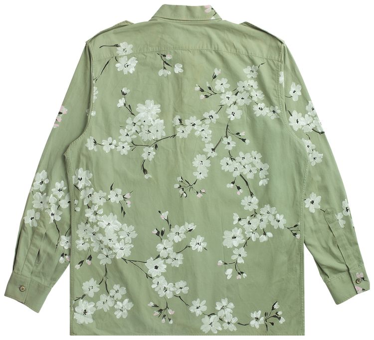 Vintage Gucci Hand Painted Floral Camp Shirt Green
