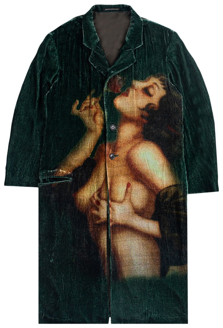 Pre Owned Yohji Yamamoto Silk Velvet Coat Green