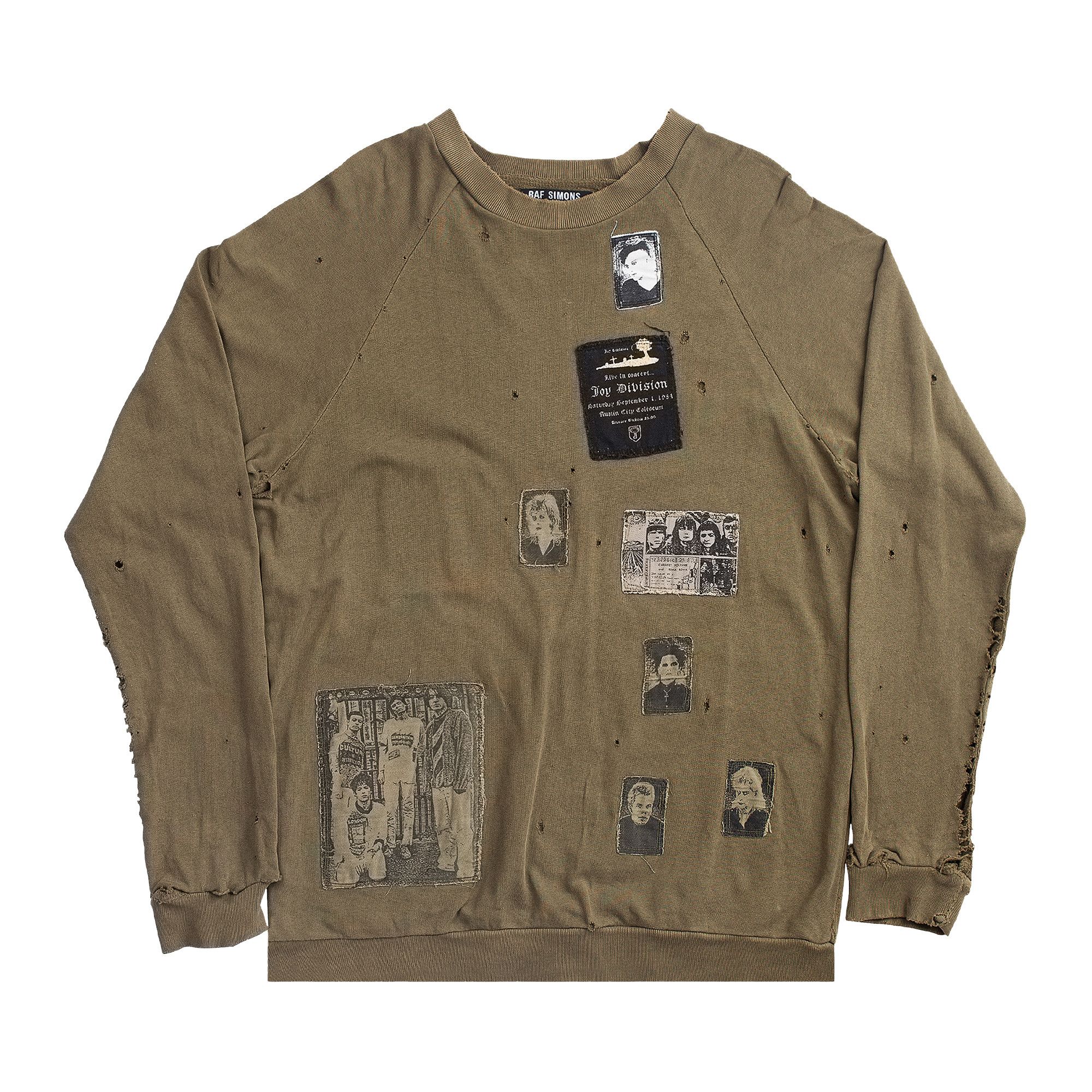 Buy Vintage Raf Simons Riot Riot Riot Patched Sweater Olive Green 0459 1FW010106RRPS OLIV GOAT UK