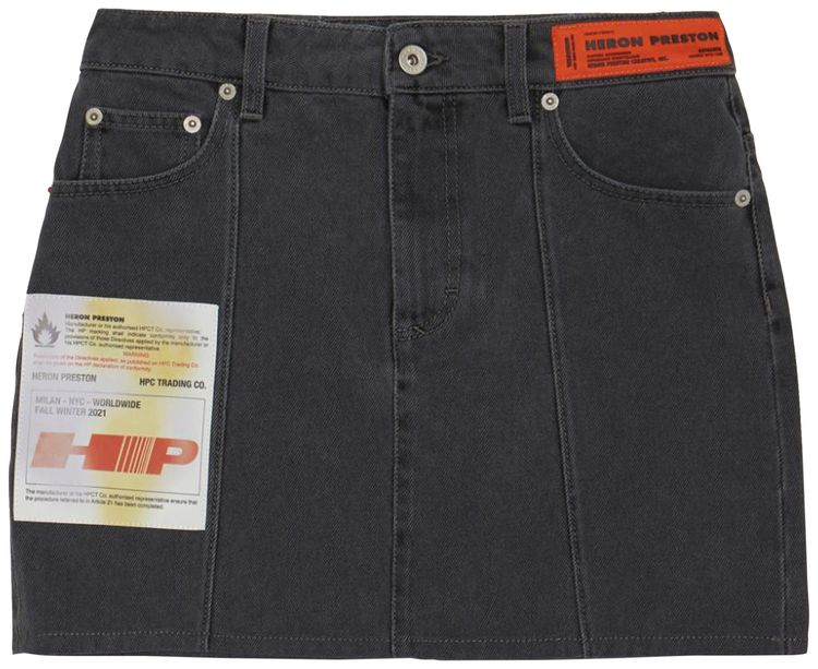 Heron Preston Acid Wash Denim Skirt Black