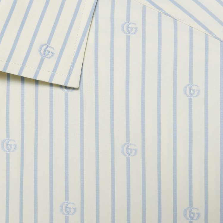 Gucci GG Stripe Fil Coupe Cotton Shirt NaturalWhiteAzure