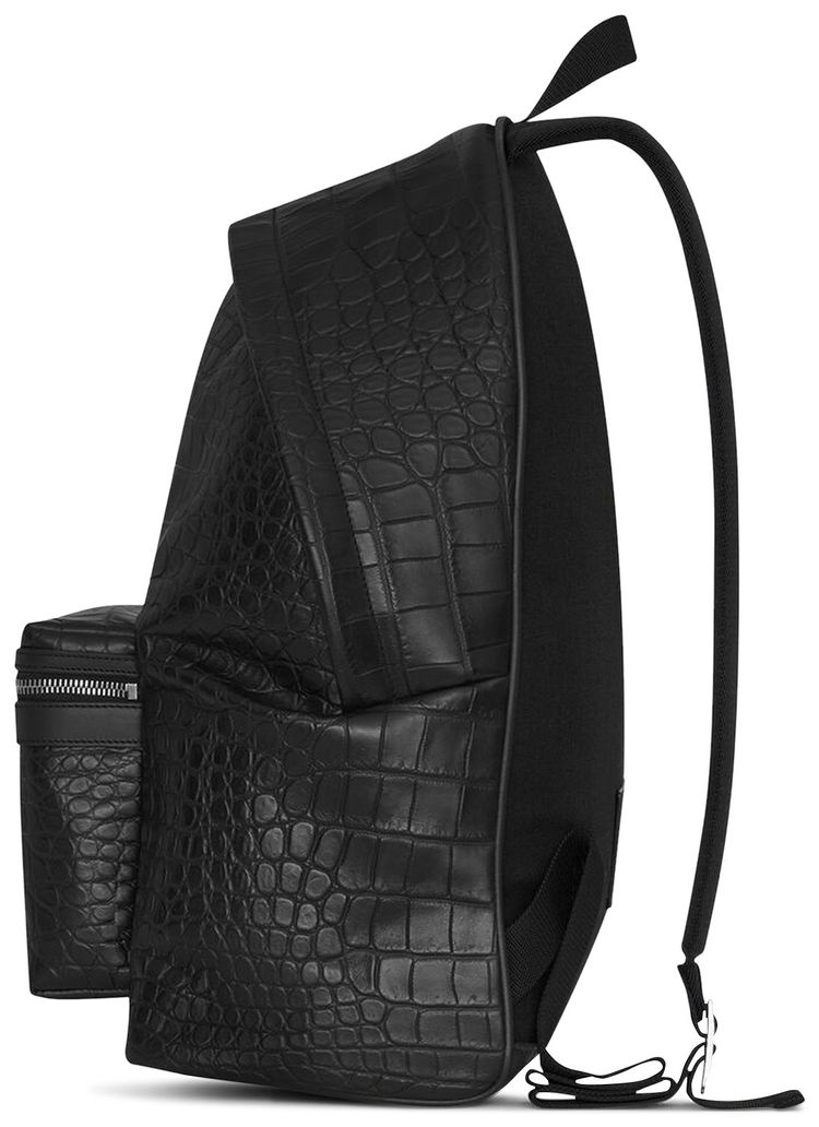 Saint Laurent City Crocidile Effect Backpack Black