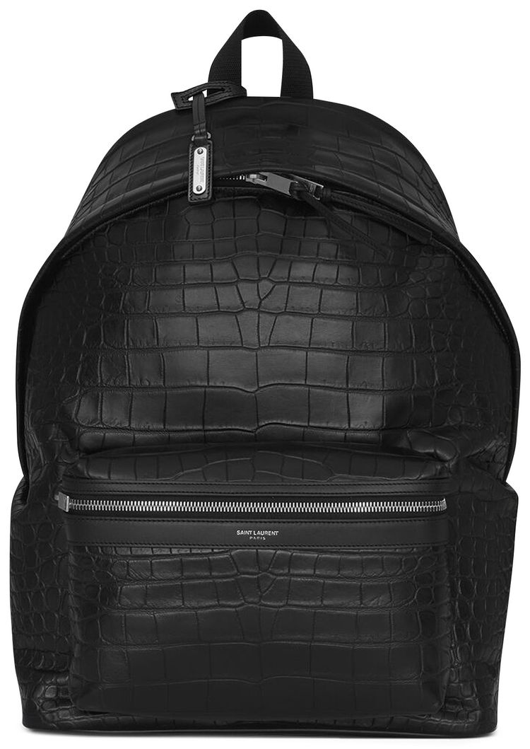 Saint Laurent City Crocidile Effect Backpack Black