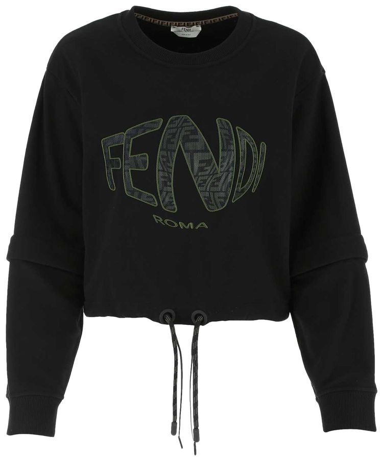 Fendi Fisheye Crop Jersey Sweatshirt Black