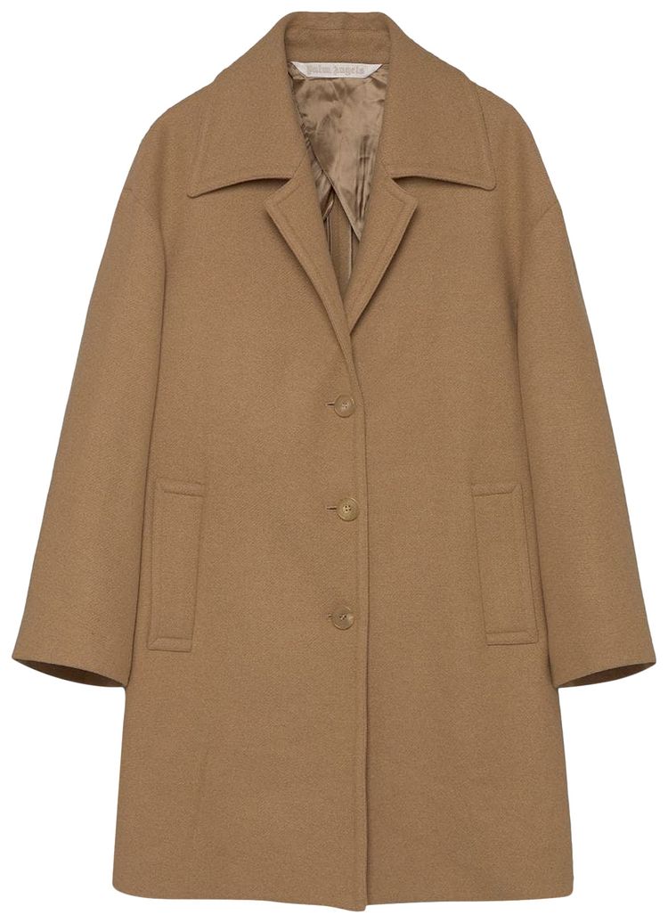 Palm Angels Round Logo Coat BeigeWhite