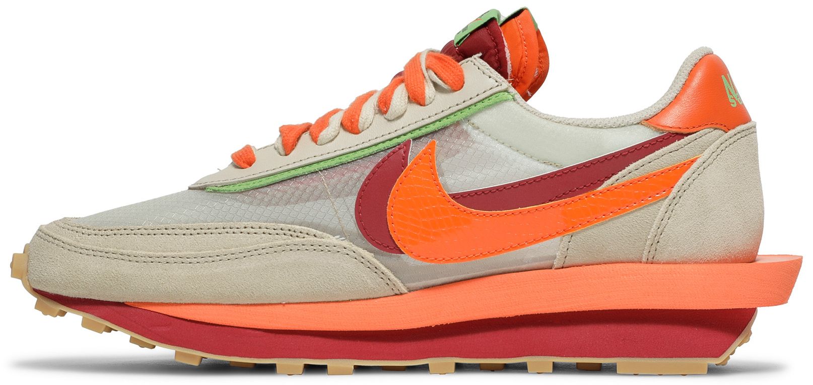 sacai clot net orange blaze on feet