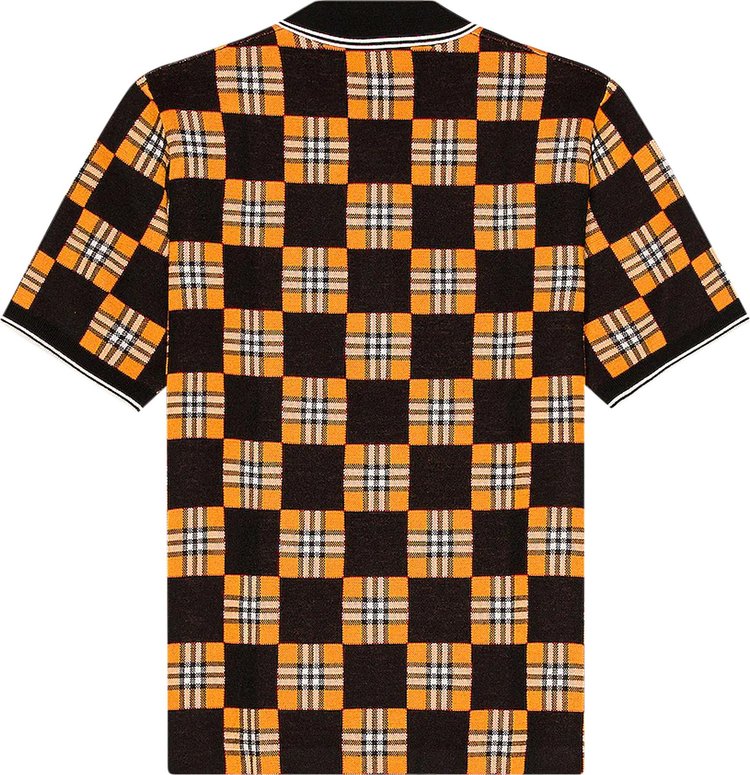 Burberry Blakeford Chequer Jacquard Wool Blend Polo Bright Orange