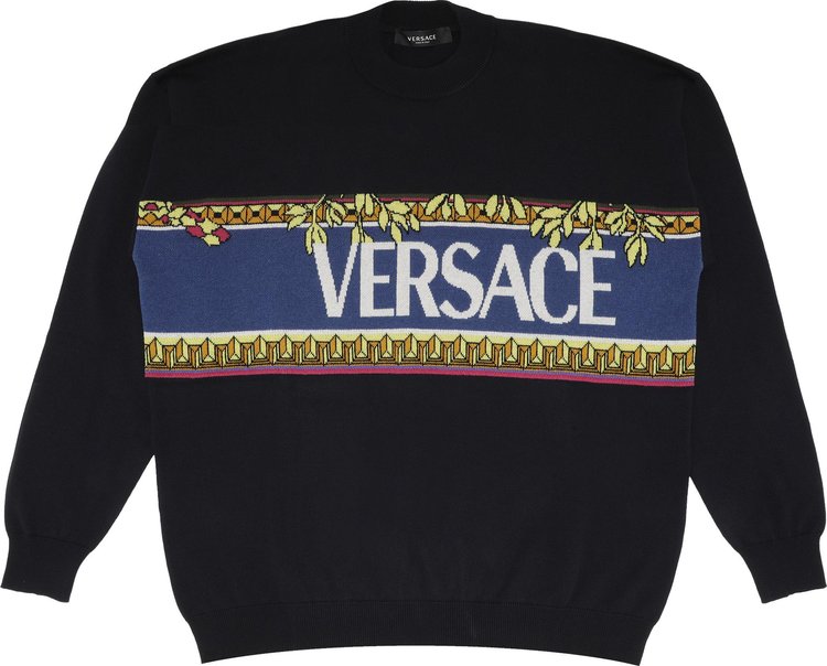 Versace Logo Knit Sweater 'Navy'