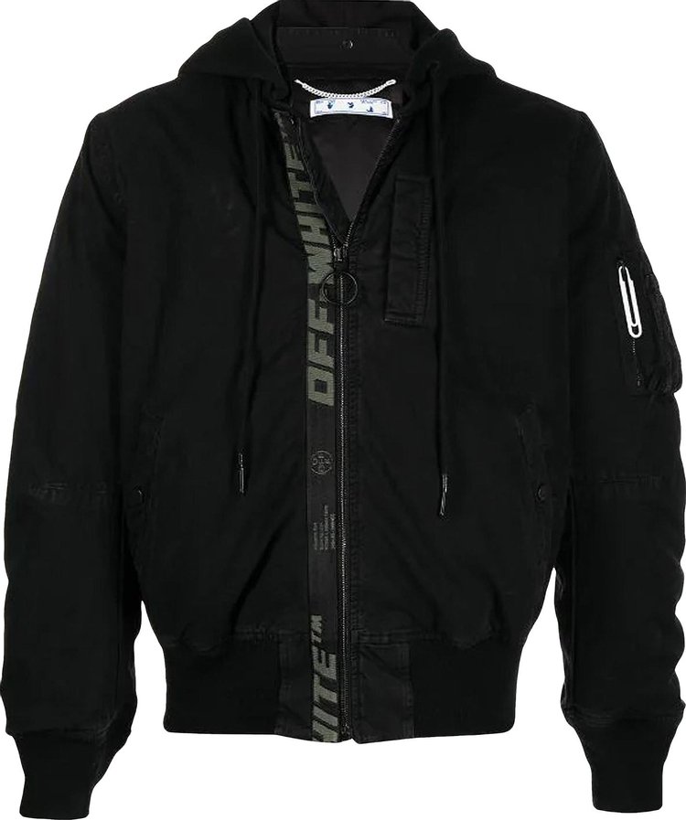 Off-white Arrow Leather Bomber Jacket In Black