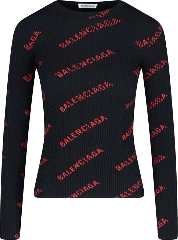 Buy Balenciaga Logo Intarsia Crewneck Sweater 'Black/Red' - 570844 ...