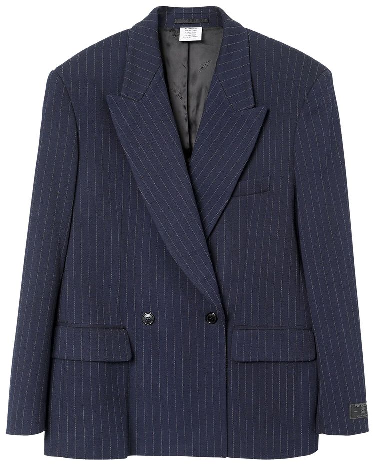 Vetements Double Breasted Jersey Jacket Navy Pinstripe