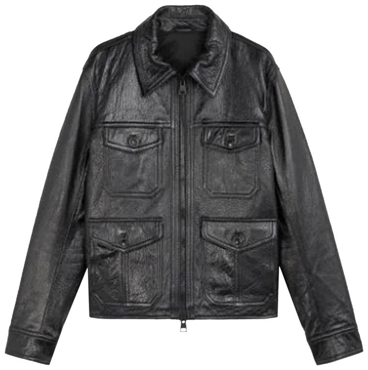 Ami Zipped Leather Jacket Black