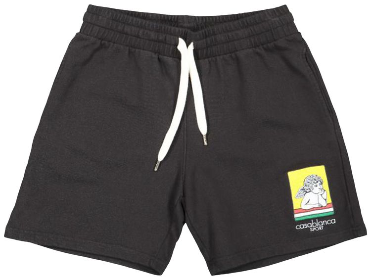 Casablanca Racing Cherub Embroidered Patch Sweat Shorts Black