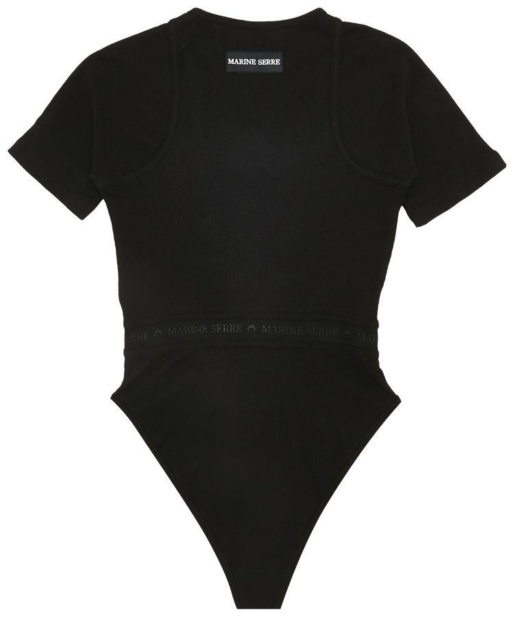 Marine Serre Ribbed Cotton Branded Bodysuit Black