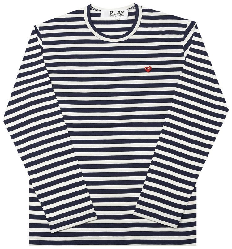 Comme des Garcons PLAY Small Heart Striped Long Sleeve T Shirt NavyWhite