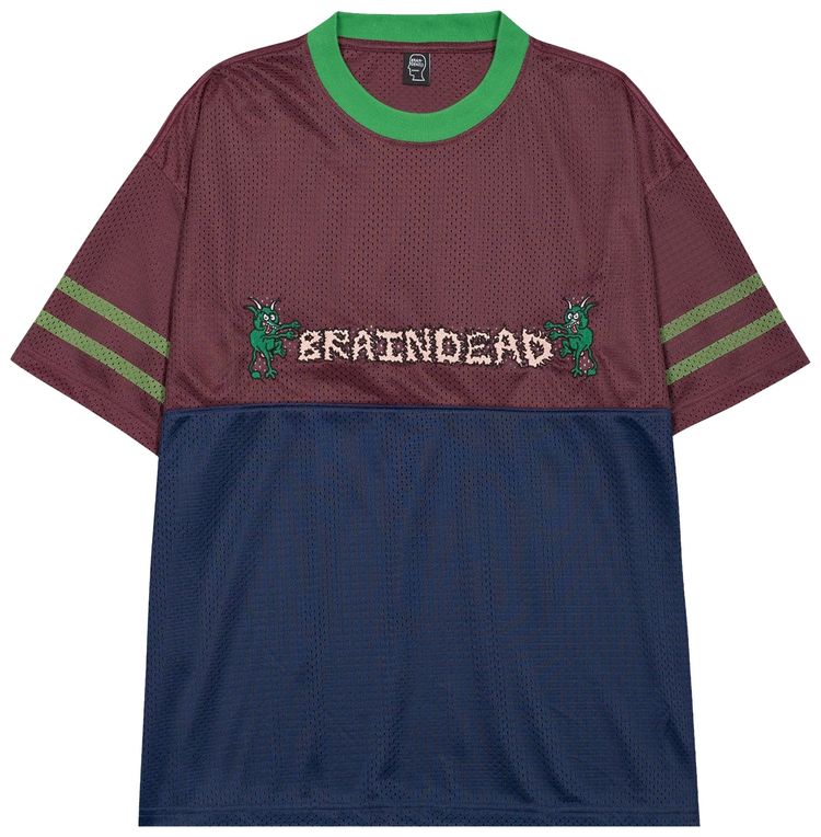 Brain Dead Paneled Football Mesh Shirt Burgundy