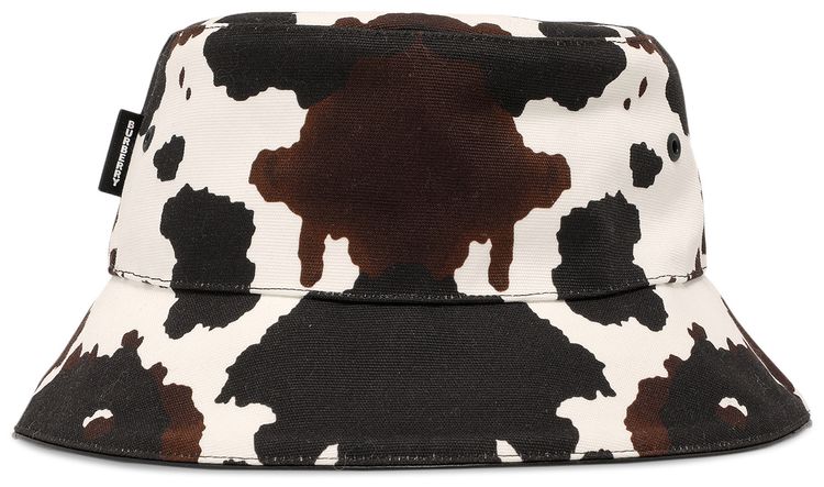 Burberry Logo Patch Cow Print Bucket Hat WhiteBrown