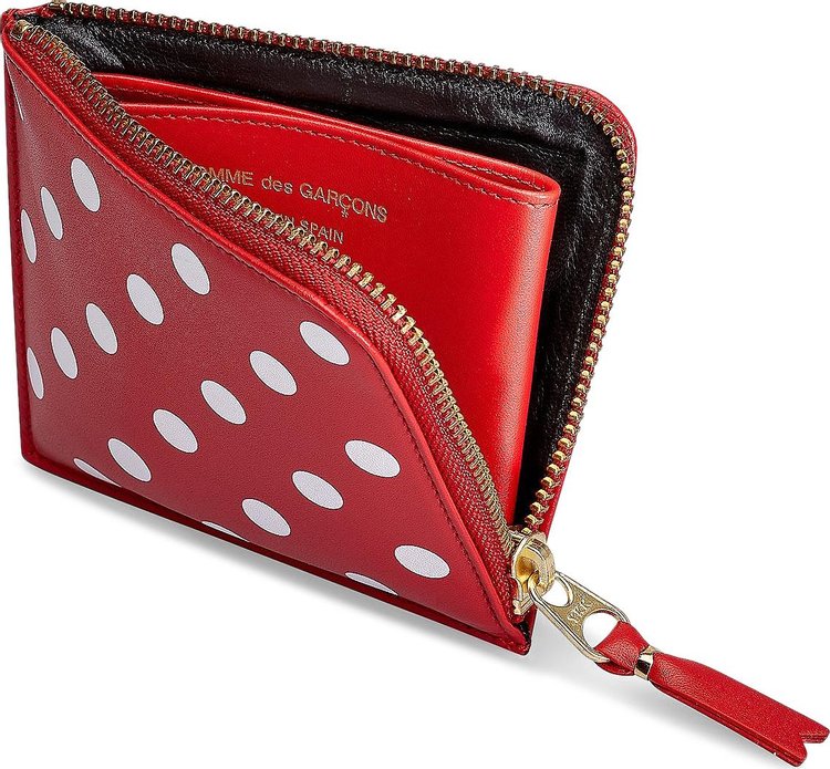 Comme des Garcons Dots Printed Leather Line Wallet Red