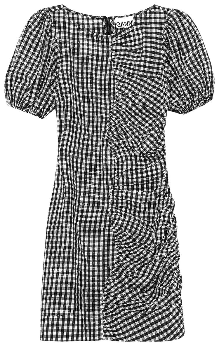 GANNI Seersucker Check Dress Black