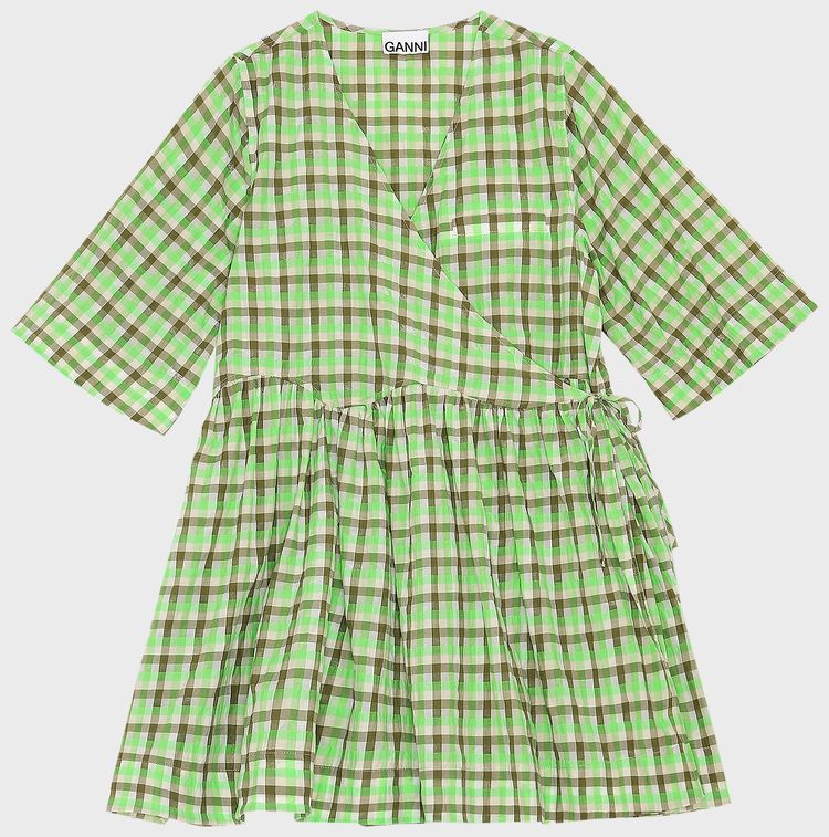GANNI Seersucker Check Dress Gray