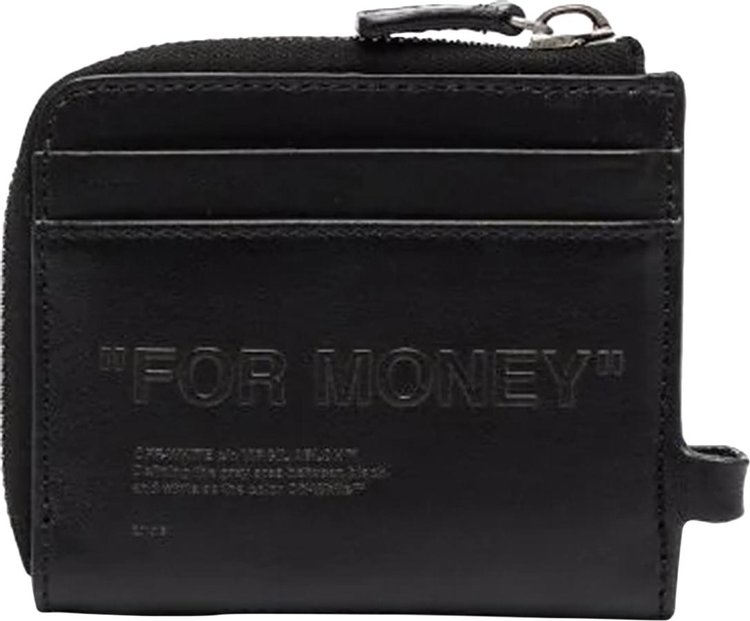 Off White Debossed Quote Chain Wallet Black