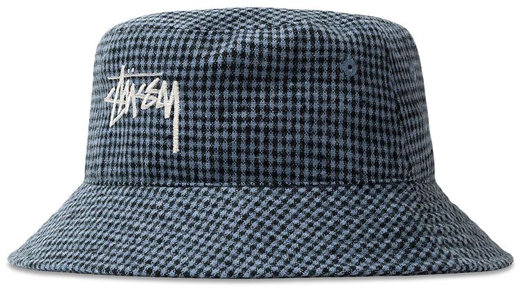 Stussy Wool Check Big Stock Bucket Blue