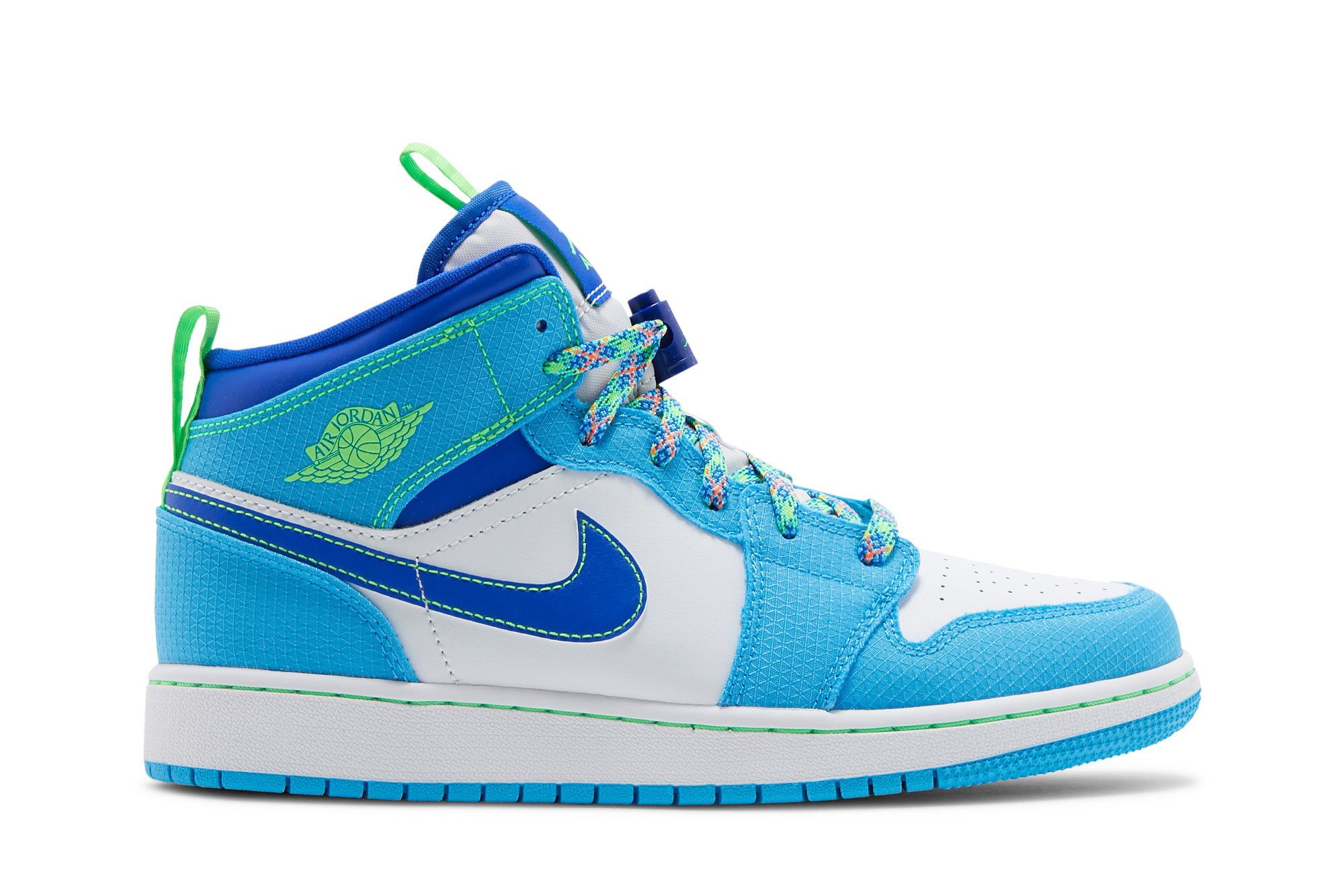 Blue and green jordans discount
