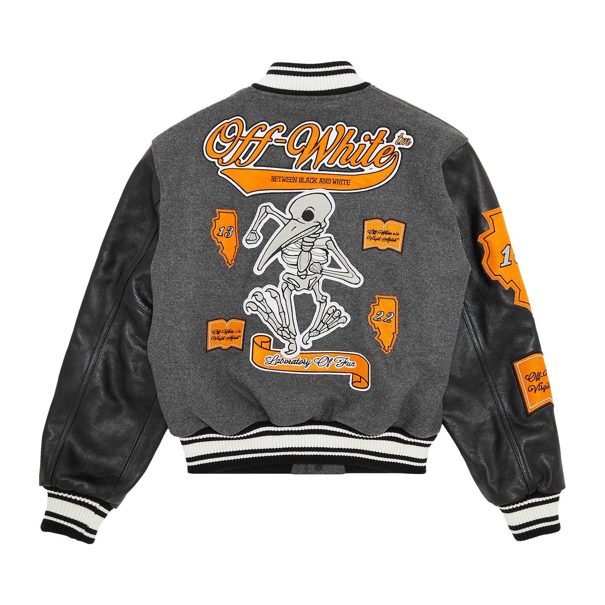 ジャケット・アウター OFF-WHITE LEATHER VARSITY JACKET Buy Off-White Leather Varsity Jacket 'Medium Grey/Multicolor
