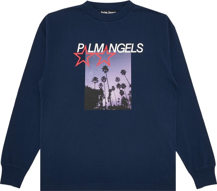 Palm Angels Stars And Palms Long-Sleeve Tee 'Navy/White'