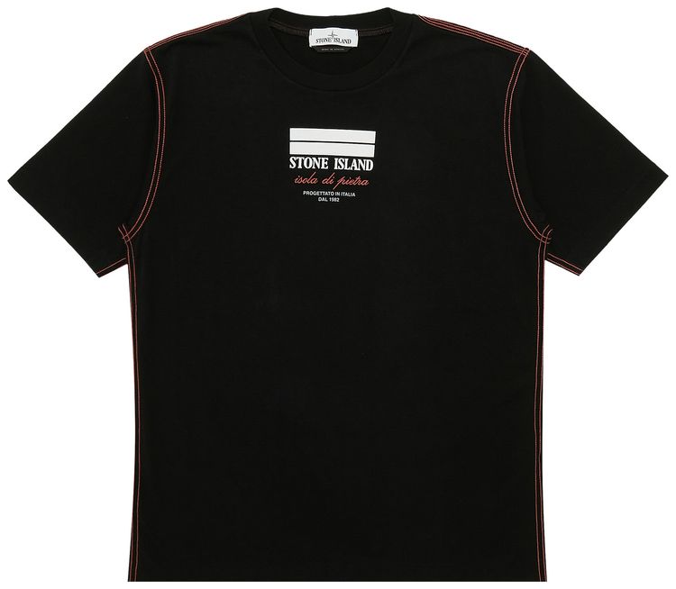 Stone Island Logo Print And Embroidery Detail T Shirt Black
