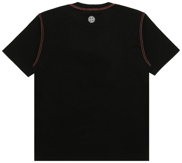 Stone Island Logo Print And Embroidery Detail T Shirt Black