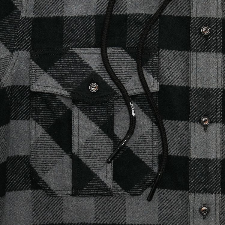 Off White Arrow Hooded Flannel Shirt Light Grey
