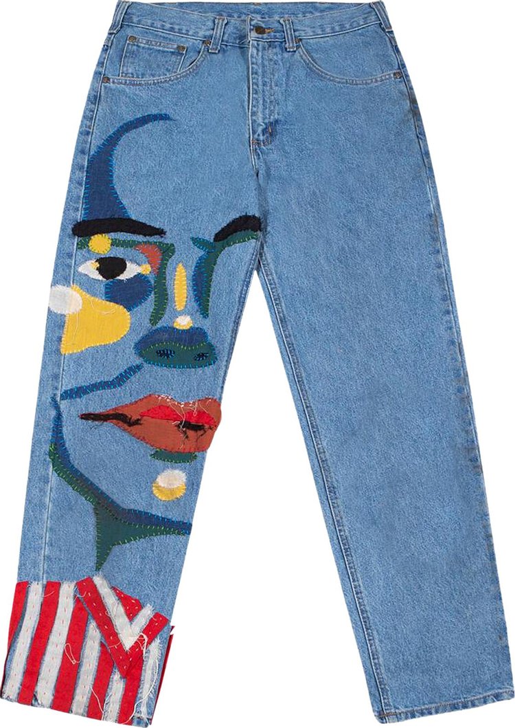 KidSuper Stitched Face Denim Trousers 'Blue'