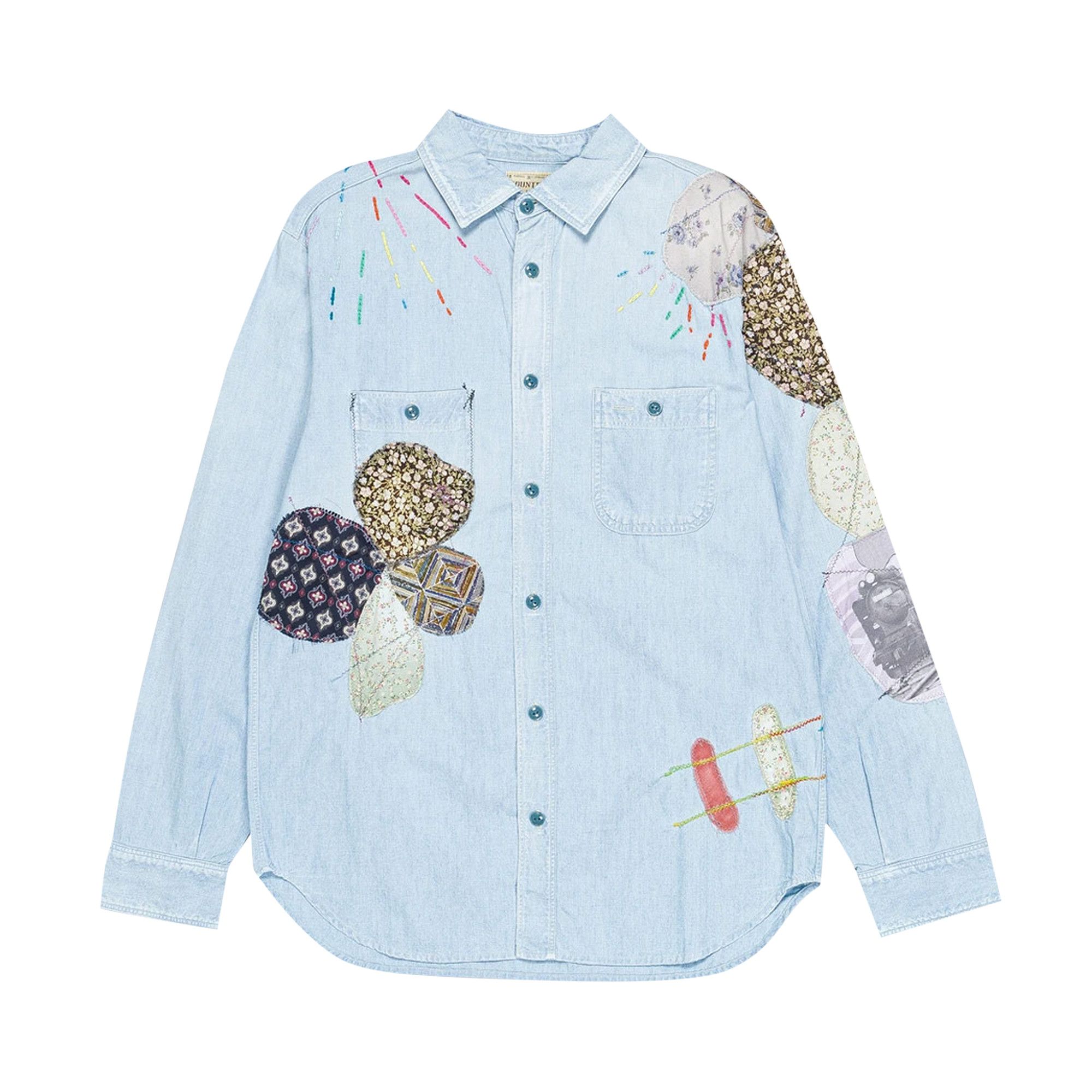 Buy Kapital Hippie Patch Remake Chambray Work Shirt 'Sax